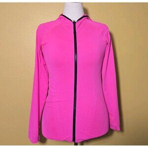 Life Fitness‎ Womens Hooded Lightweight Jacket Pink Neon Full Zip Ribbed Long xl